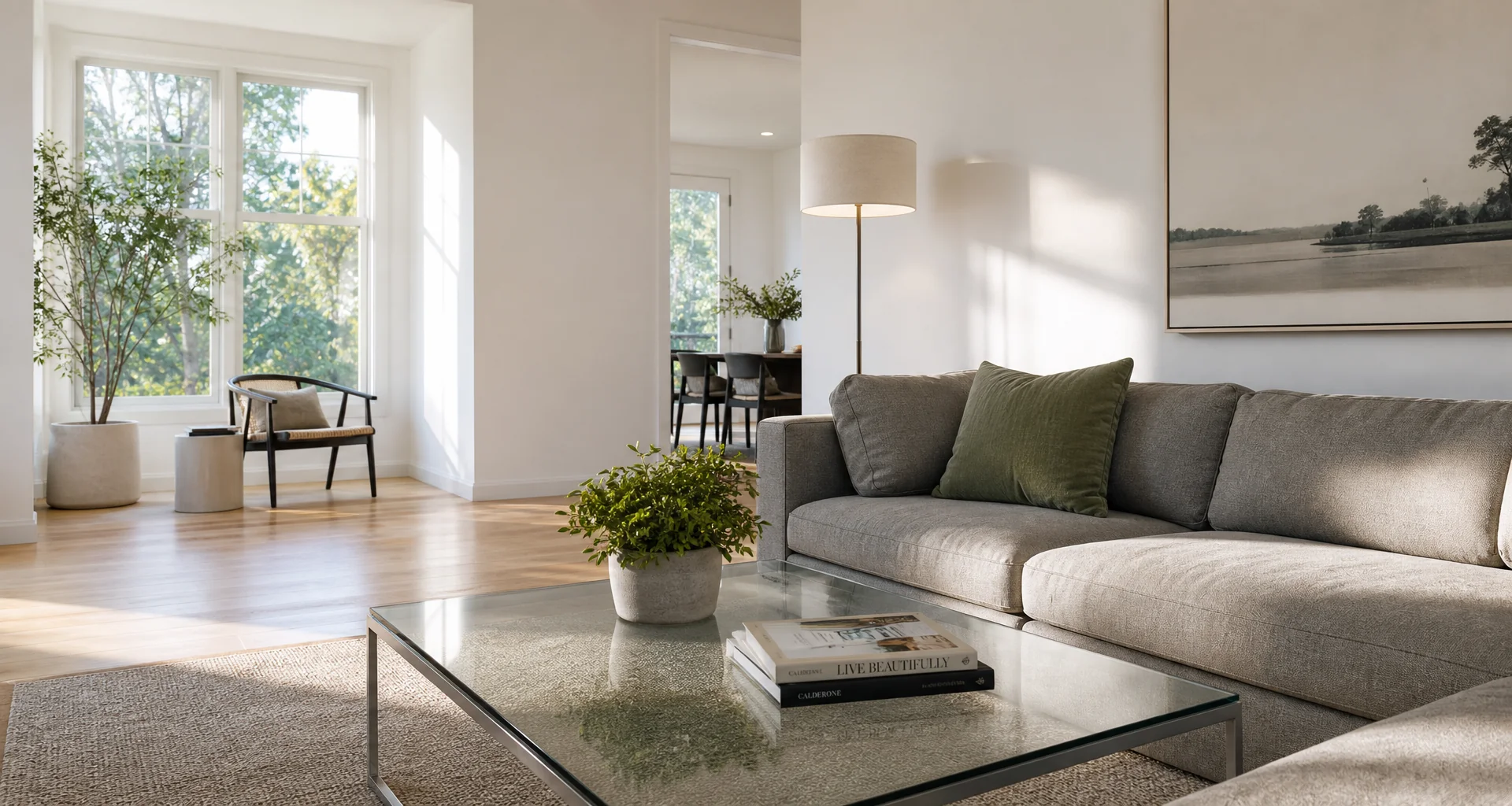 Helles, stilvolles Wohnzimmer einer modernen Wohnung