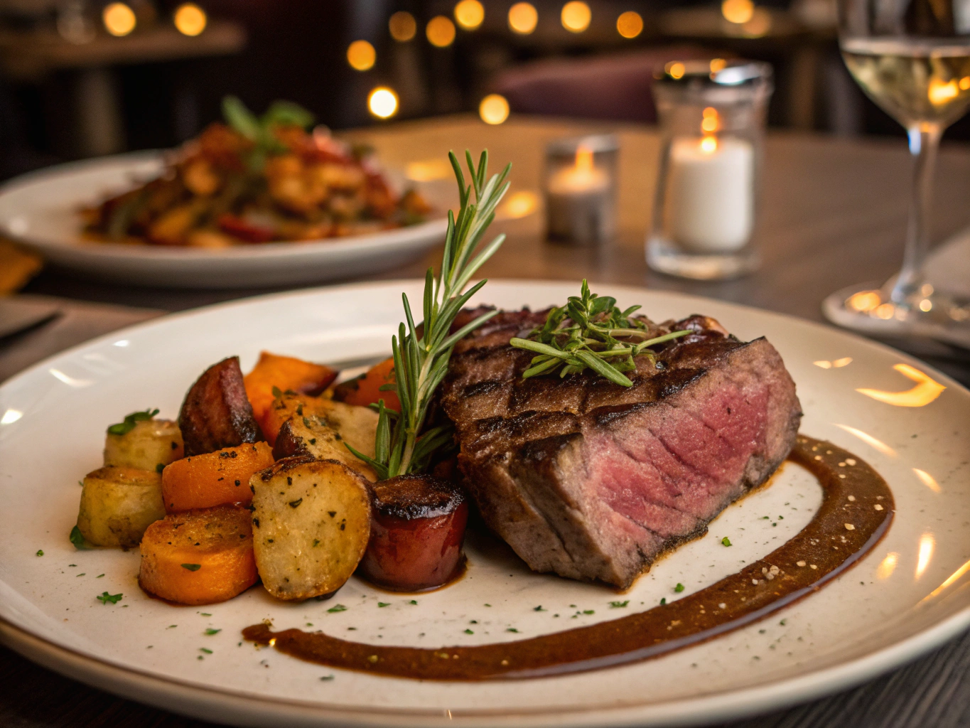 Fein angerichteter Gourmet-Teller mit Dekoration für Food-Fotografie